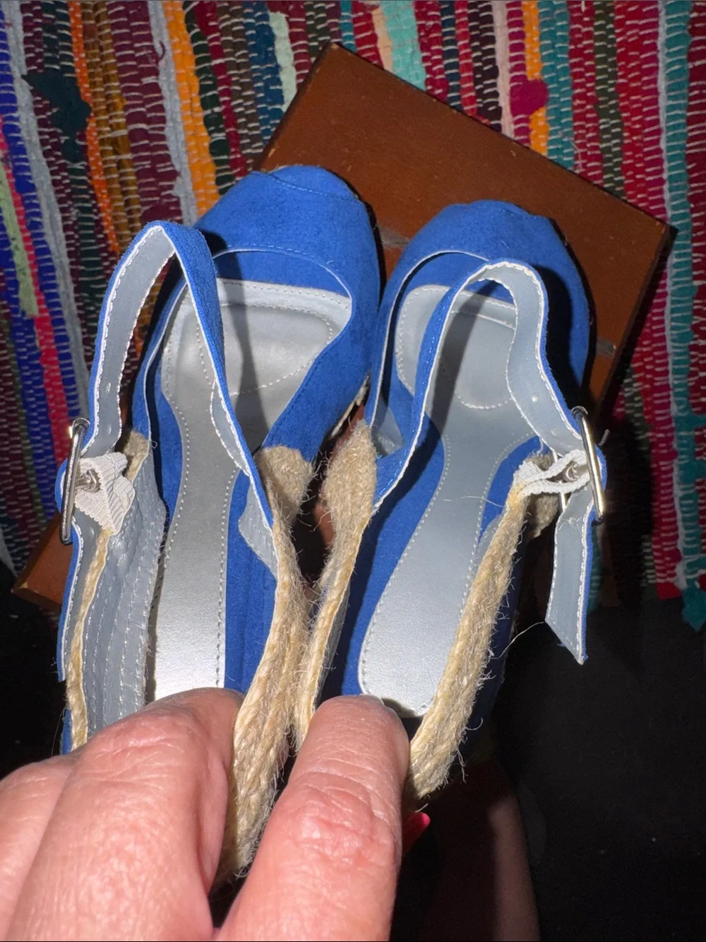 Blue faux Suede Peep-Toe Slingback Wedges size 8